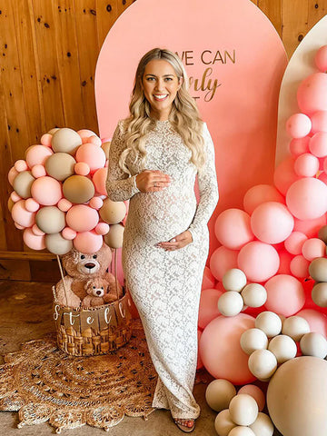 White Lace Sheer Bodycon Elegant Cocktail Party Maternity Baby Shower Maxi Dress Maternity